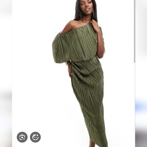 ASOS Olive Green Off-Shoulder Midi Dress